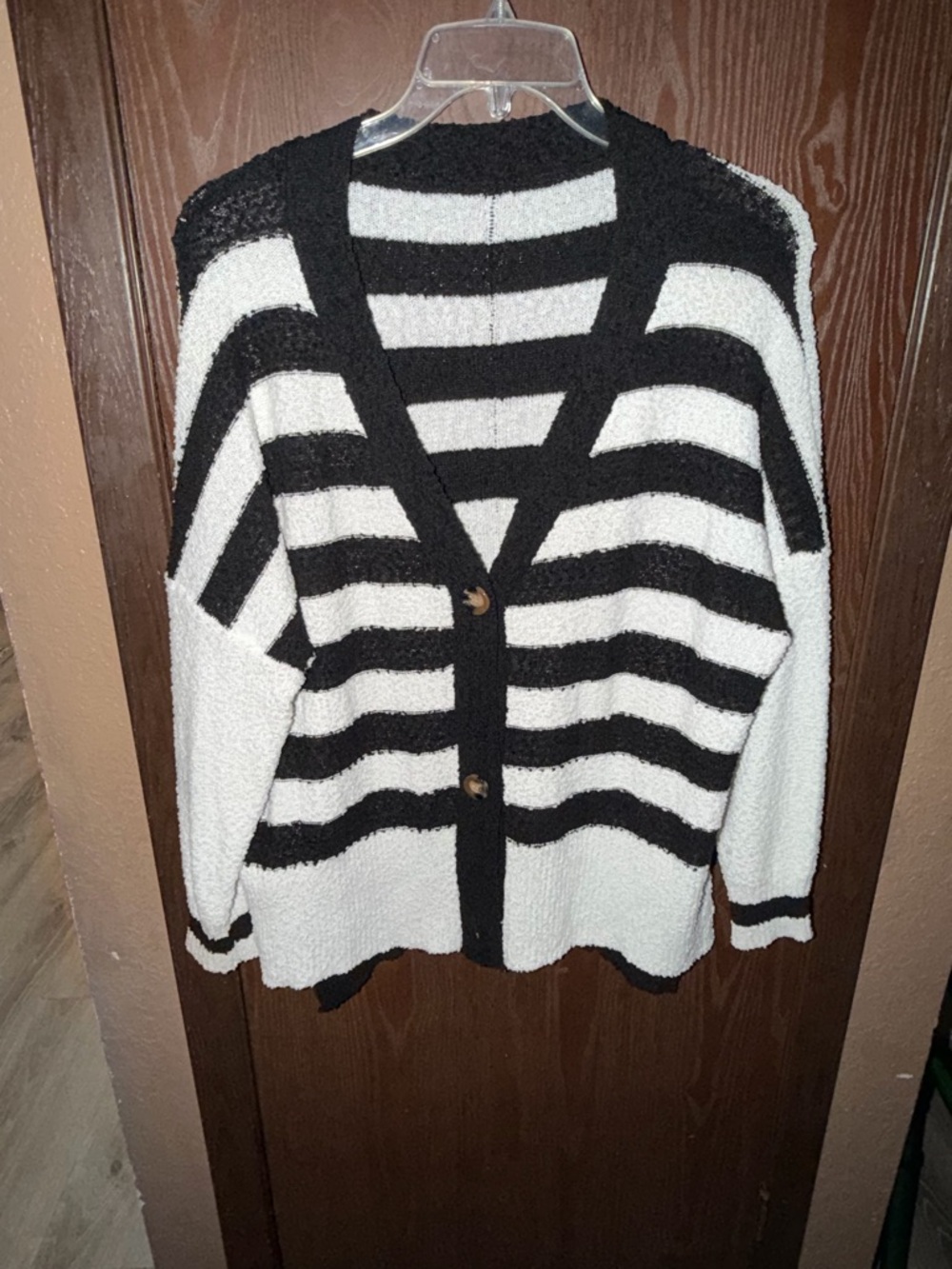 Black & White Striped Cozy Button-Front Sweater